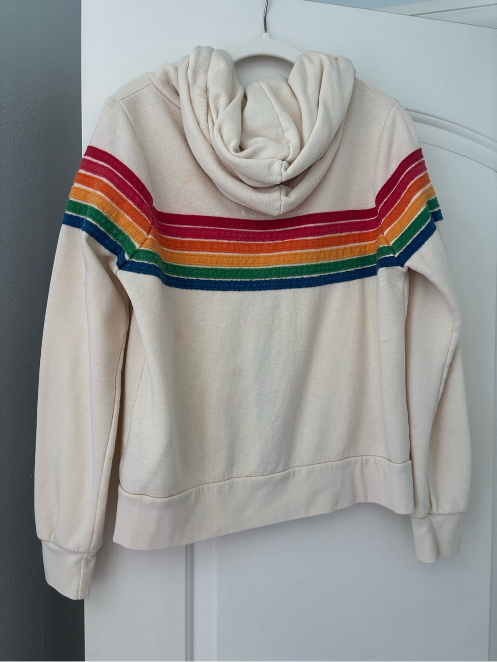 Aviator Nation Cream Zip Hoodie with Rainbow Chest Stripes - Picture 5 of 5